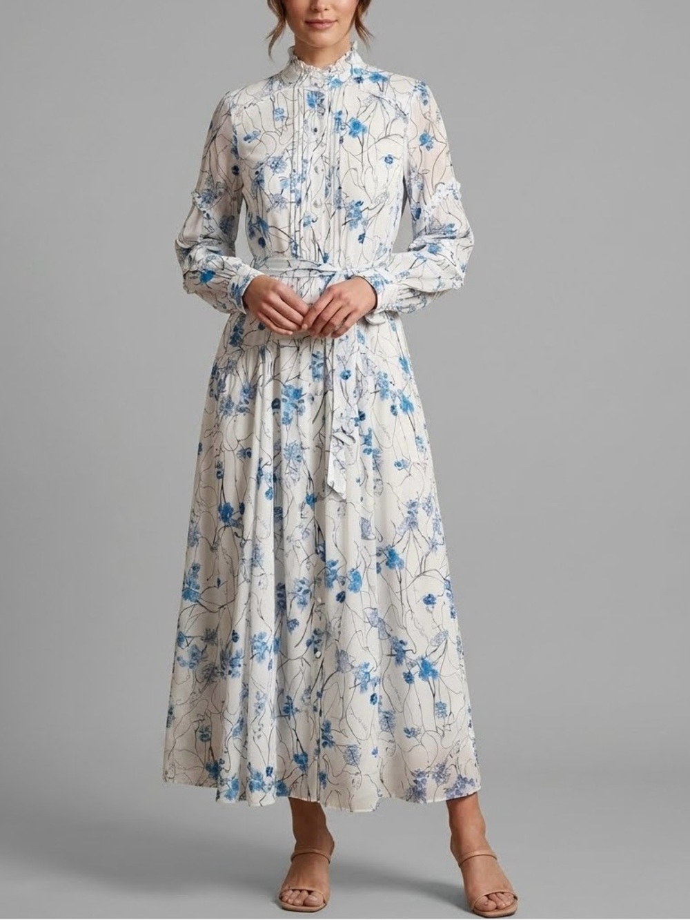 NEW Marchesa Notte Blue Ivy White  Signed Garden Party Dress Sz 0 Floral Wedding